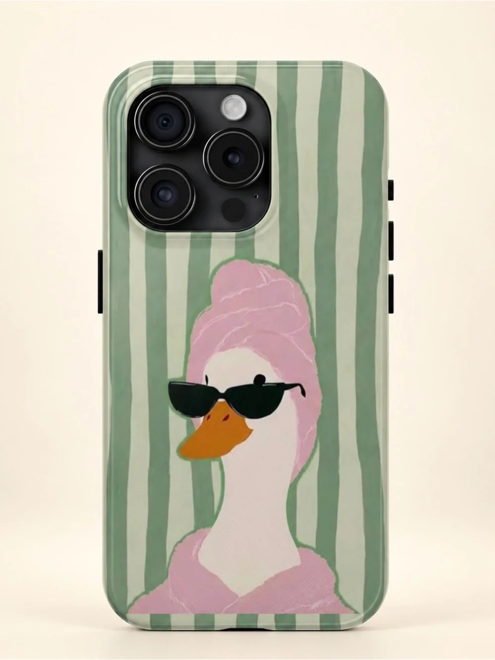 Spa Goose Pink Towel Green Striped Preppy Aesthetic Tough Phone Case